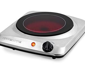 Ovente Electric Single Infrared Burner 7 Inch Ceramic Glass Hot Plate Cooktop with 5 Level Temperature Control & Easy to Clean Stainless Steel Base