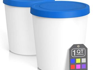 BALCI - Premium Ice Cream Containers (2 Pack - 1 Quart Each) Perfect Freezer Storage Tubs with Lids for Ice Cream