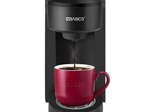 EZBASICS Single Serve Coffee Maker Coffee Brewer Compatible with Pod and Ground Coffee 4 to 10 Oz. Brew Sizes Fast Brewing Silver