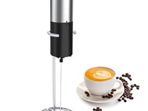 Slticase Electric Milk Frother Handheld Foam Maker for Lattes - Whisk Drink Mixer for Coffee | Milk Frother Stainless Steel Stand | Milk Frother Handheld for Lattes Frappe Matcha Hot Chocolate -Black