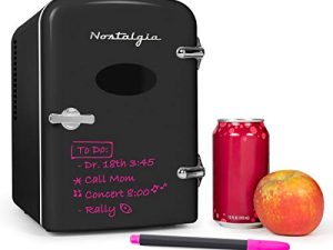 Nostalgia RF6RRBK Retro 6-Can Personal Cooling and Heating Mini Refrigerator with Eraser Board Door Carry Handle and Display Window for Home