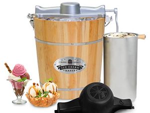 Elite Gourmet EIM402 Old Fashioned 4 Quart Vintage Wood Bucket Electric Ice Cream Maker Machine