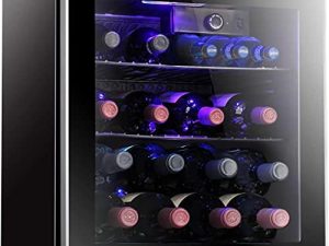 Antarctic Star 18 Bottle 70 Can Wine Cooler/Cabinet Beverage Refrigerator Small Mini Fridge Clear Front Glass Door Counter Top Red Cellar Beer Soda Bar Quiet Compressor Freestanding 1.6 cu.ft Black