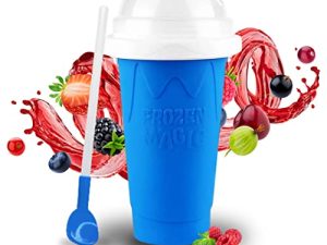 EJ1 Slushie Maker Cup TIK TOK Frozen Magic Double Layer Silicone Squeeze Cup - Quick Cooling Slushy Milk Shake Ice Cream Smoothies Homemade DIY BPA Free with Lid & Straw for Kids Children Family Adult