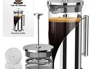 Cafe Du Chateau French Press Coffee Maker - Heat Resistant Glass with 4 Level Filtration System