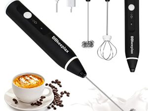 Milk Frother Handheld Foam Maker USB-Rechargeable Drink-Mixer with 2 Stainless Whisks 3-Speed Adjustable Coffee Frother for Cappuccinos
