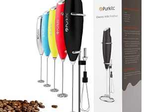 Purkitc Milk Frother Coffee Frother With Detachable Electric Whisk And Extra Eggbeater Head Handheld Drink Mixer For Coffee Matcha Hot Chocolate High Powered Low Noise With Stand Included