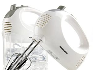 Ovente Portable 5 Speed Mixing Electric Hand Mixer with Stainless Steel Whisk Beater Attachments & Snap Storage Case