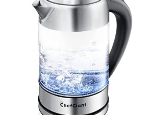 ChefGiant Cordless Electric Tea Kettle - 1.7L Hot Water Kettle Electric Boiler Made of Glass & Stainless Steel - Large Capacity Water Boiler Heater with Auto Shut-Off
