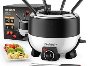 Homaider Electric Fondue Pot for Chocolate and Cheese - Fondue Set Includes 8 Dipping Forks