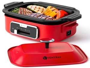 Electric Indoor Grill Skillet Smokeless Nonstick Korean BBQ Table Grill with Removable Plate&Lid Portable Griddle for Hotpot Multifunctional 1200W by Ventray