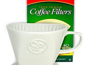 Simply Charmed Pour Over Coffee Dripper - Single Cup Ceramic Coffee Maker with 40 Count Melitta Filters