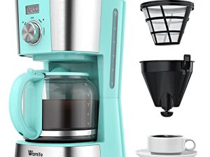 Wamife Coffee Maker - 12 Cup Programmable Drip Coffee Machine Coffee Brewer Timer Machine with Thermal Carafe Retro Coffee Makers for Home & Office (Blue Coffee Machine)