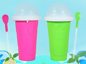 Slushie Cup Frozen Magic Cup Squeeze Cup slushy Maker Slushy Maker Cup DIY Homemade Smoothie Cups Travel Portable Double Layer Slushie Cup for Children and Family (R+G)