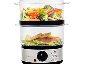 Ovente Electric Food Steamer 5 Quart with 2 Tier Stackable BPA-Free Baskets