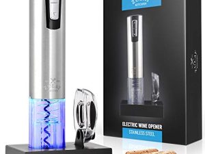Zulay Electric Wine Opener With Charging Base and Foil Cutter - Stainless Steel Automatic Wine Bottle Opener - Rechargeable Electric Wine Bottle Opener - Wine Opener Electric Corkscrew Opener