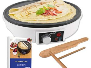 12" Electric Crepe Maker by StarBlue with FREE Recipes e-book and Wooden Spatula - Nonstick and Portable Pan