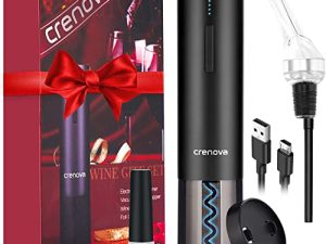 Crenova Rechargeable Electronic Wine Opener 4-in-1 Automatic Corkscrew Wine Bottle Opener set with Wine Saver Pump