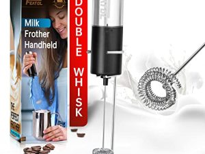 Featol Milk Frother for Coffee Frother Handheld with Stand - Double Whisk Coffee Frother Wand Drink Mixer