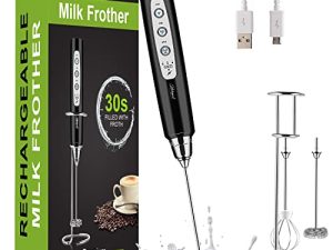 Milk Frother for Coffee - Christmas Kitchen Gifts for Women Rechargeable Handheld Foam Maker with Two Replaceable Stainless Whisks