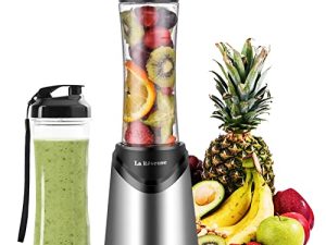 Smoothies Blender Personal Size 300 Watts with 2 Pieces 18 oz BPA Free Portable Travel Sports Bottles (Silver 2 Cups)