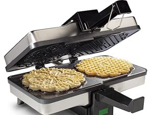 Pizzelle Maker- Non-stick Electric Pizzelle Baker Press Makes Two 5-Inch Cookies at Once- Recipe Guide Included - Holiday Dessert Treat Making Made Easy - Unique Christmas