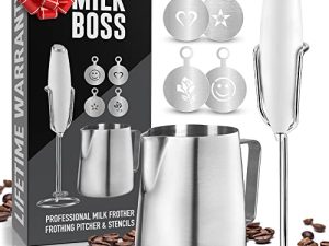 Milk Boss Milk Frother for Coffee Complete Set Coffee Gift With Upgraded Ultra Stand - Handheld Foam Maker - Whisk Drink Mixer for Coffee