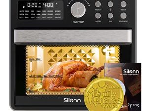 Silonn Air Fryer Oven 16QT 21-in-1 Smart Air Fryer Toaster Oven Combo Digital Countertop Natural Convection Roast Bake Dehydrate and Reheat 1600W Stainless Steel