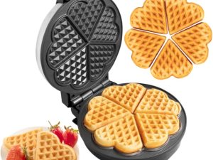 Heart Waffle Maker - Makes 5 Heart-Shaped Waffles - Non-Stick Baker for Easy Cleanup