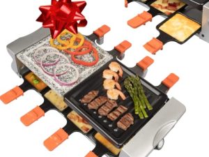 MasterChef Dual Raclette Table Grill w Non-Stick Grilling Plate & Cooking Stone- 8 Person Electric Party Tabletop Cooker for Korean BBQ- Melt Cheese