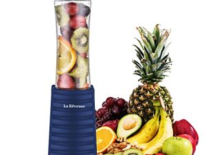 La Reveuse Smoothies Blender 300 Watt with 18 oz BPA Free Portable Travel Sports Bottle (Navy)