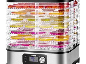 VIVOHOME Electric 400W 8 Trays Food Dehydrator Machine with Digital Timer and Temperature Control for Fruit Vegetable Meat Beef Jerky Maker BPA Free